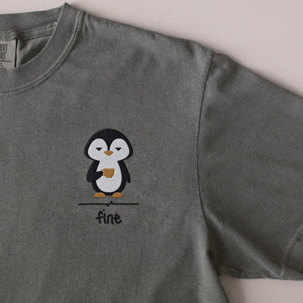 Fine embroidered t-shirt in Moss
