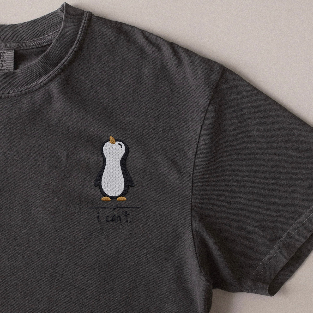 I Can't embroidered t-shirt in Pepper