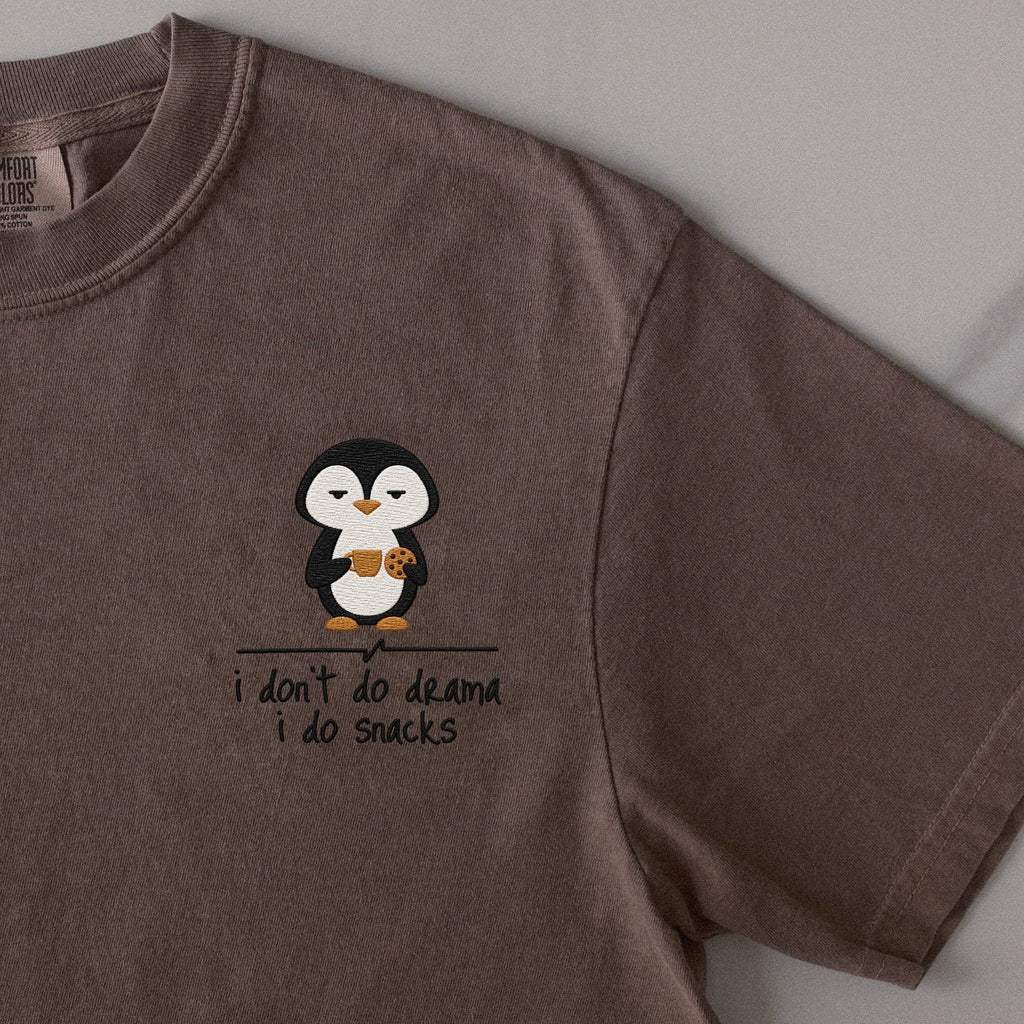 I Don't Do Drama, I Do Snacks embroidered t-shirt in Espresso