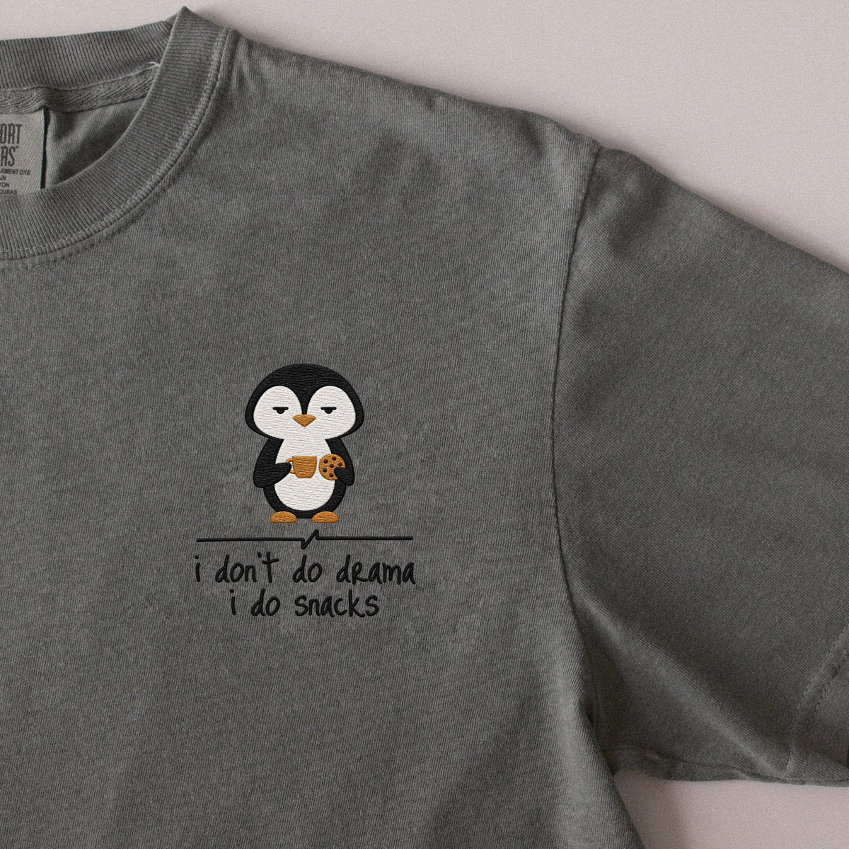 I Don't Do Drama, I Do Snacks embroidered t-shirt in Moss