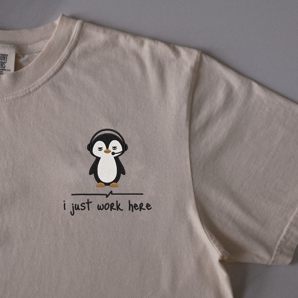 I Just Work Here... embroidered t-shirt in Ivory