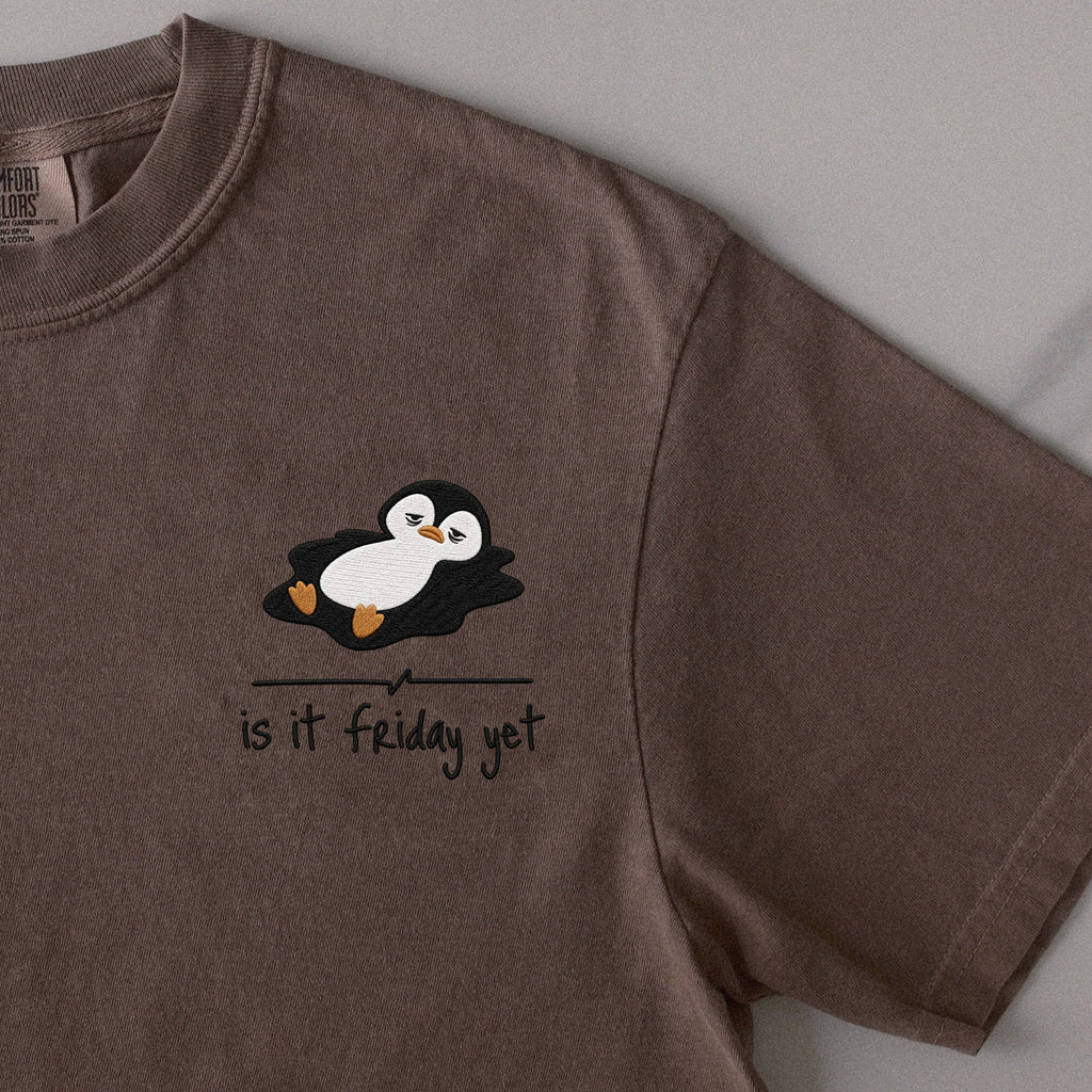 Is It Friday Yet? embroidered t-shirt in Espresso
