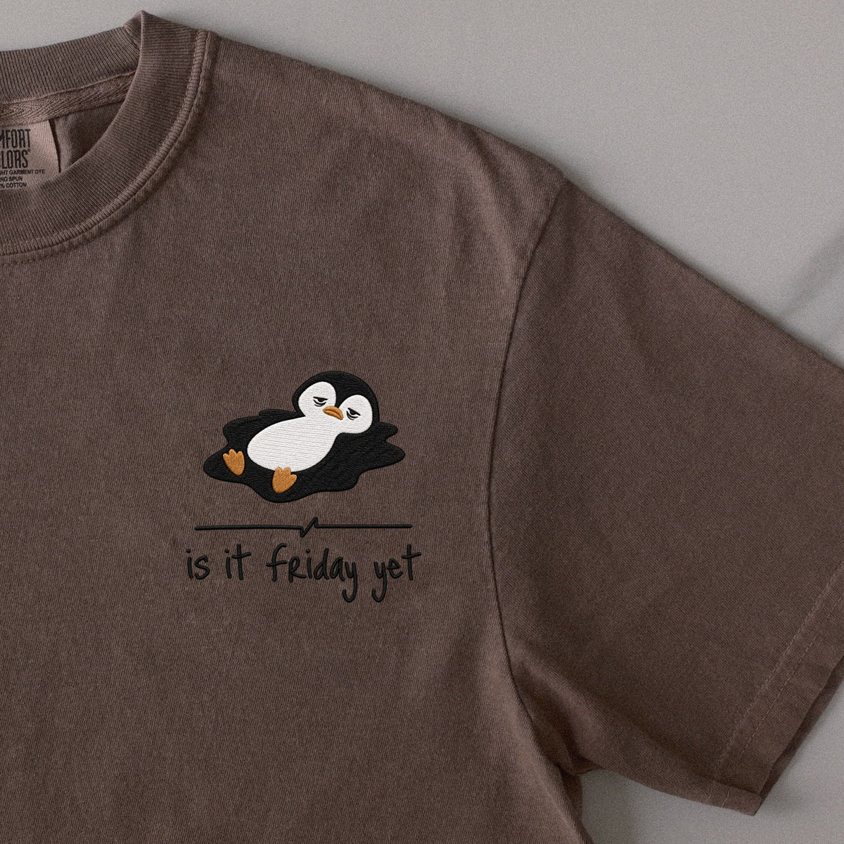 Is It Friday Yet? embroidered t-shirt in Espresso