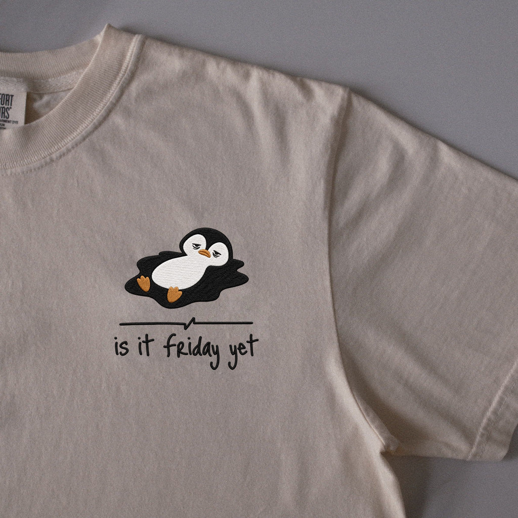 Is It Friday Yet? embroidered t-shirt in Ivory