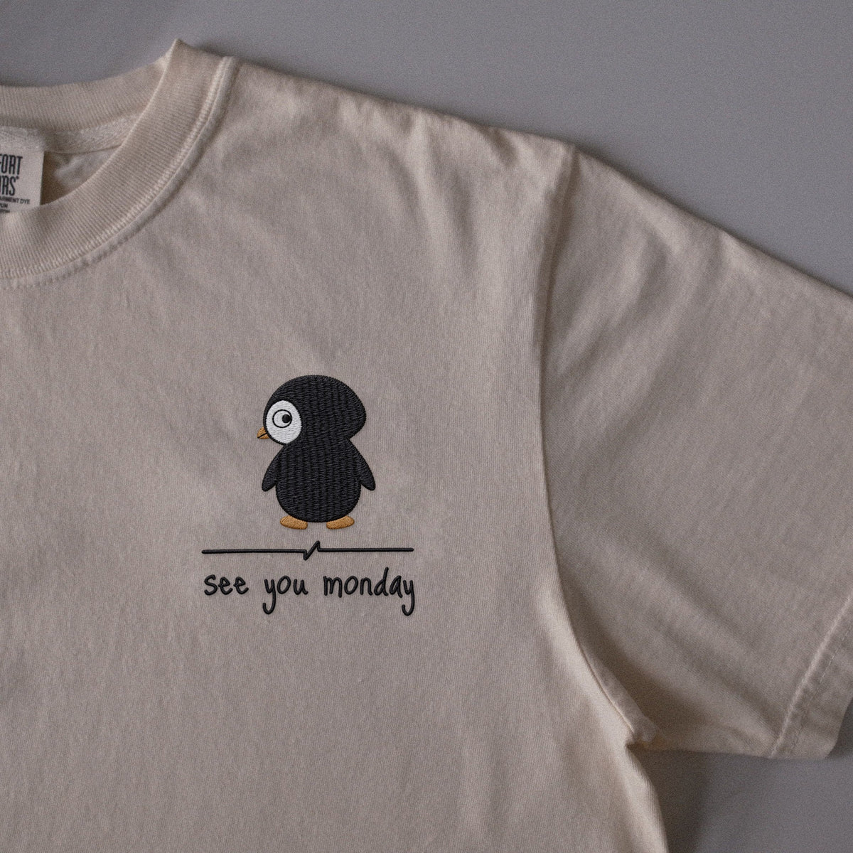 See You Monday embroidered t-shirt in Ivory