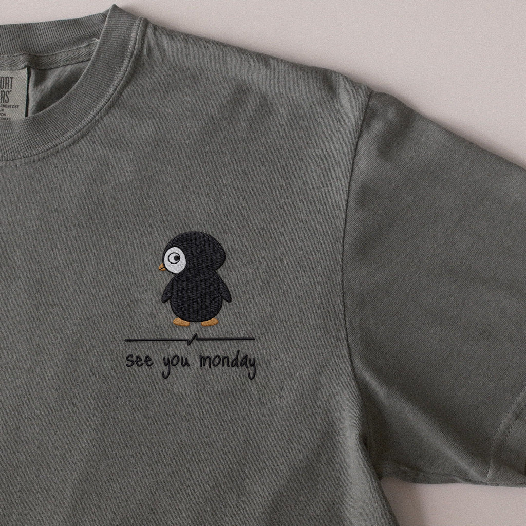 See You Monday embroidered t-shirt in Moss