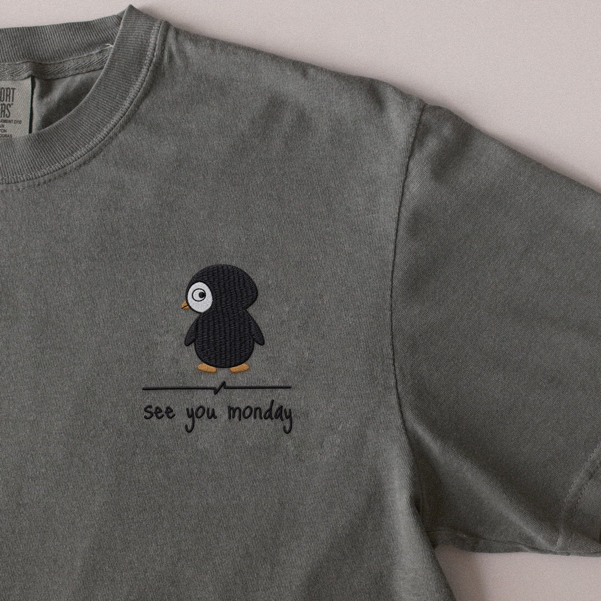 See You Monday embroidered t-shirt in Moss