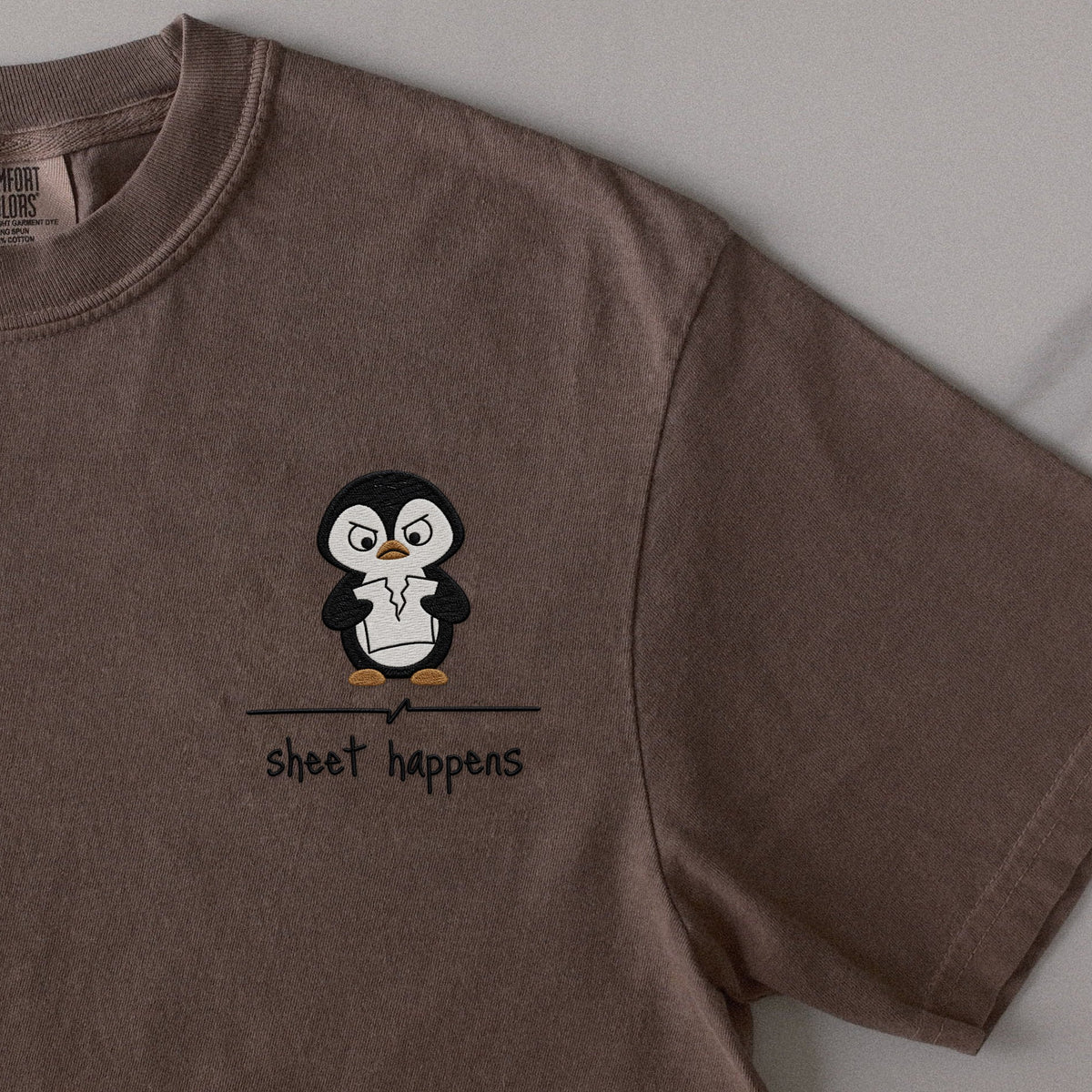 Sheet Happens embroidered t-shirt in Espresso