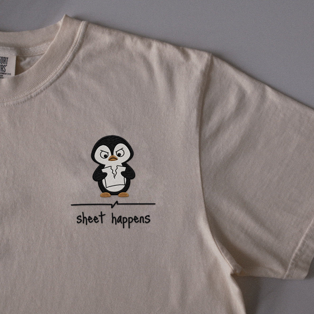 Sheet Happens embroidered t-shirt in Ivory