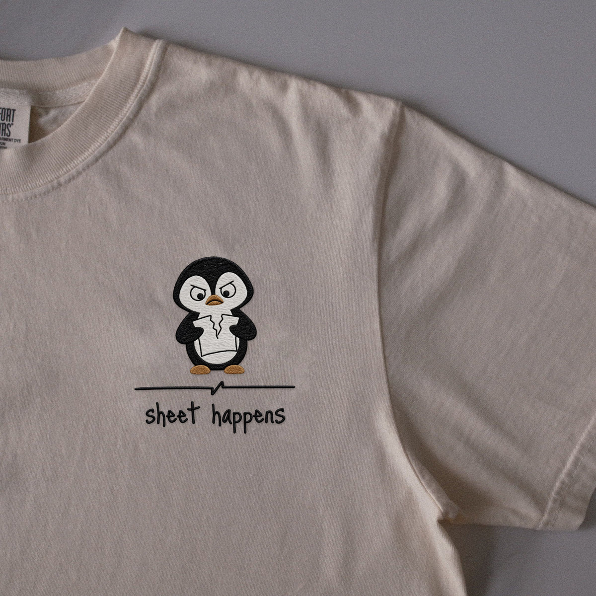 Sheet Happens embroidered t-shirt in Ivory