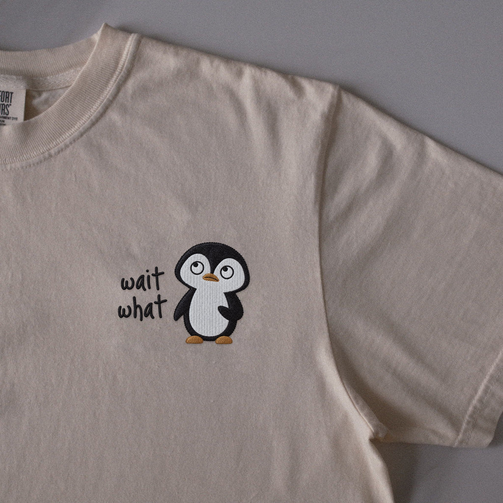 Wait What embroidered t-shirt in Ivory