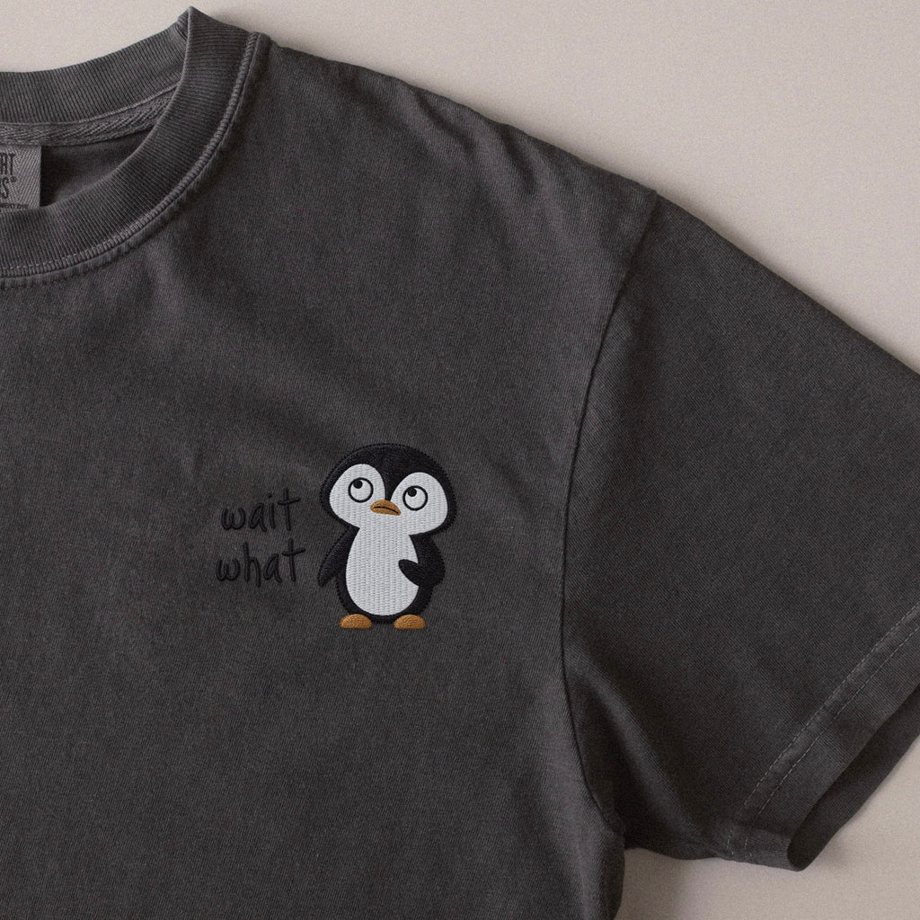 Wait What embroidered t-shirt in Pepper