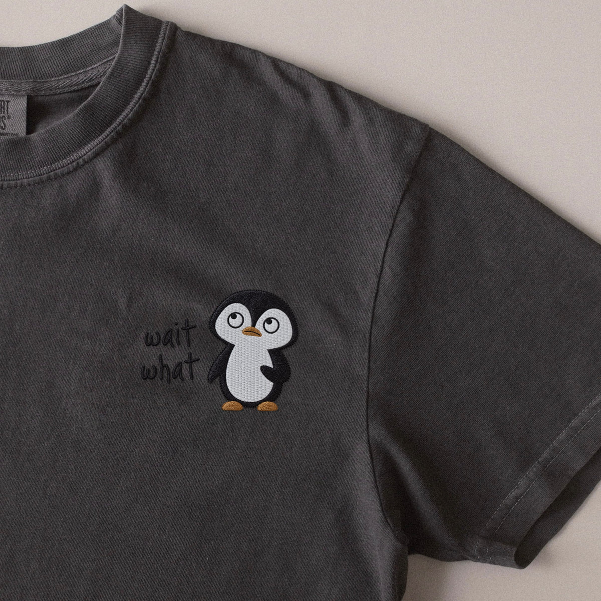 Wait What embroidered t-shirt in Pepper