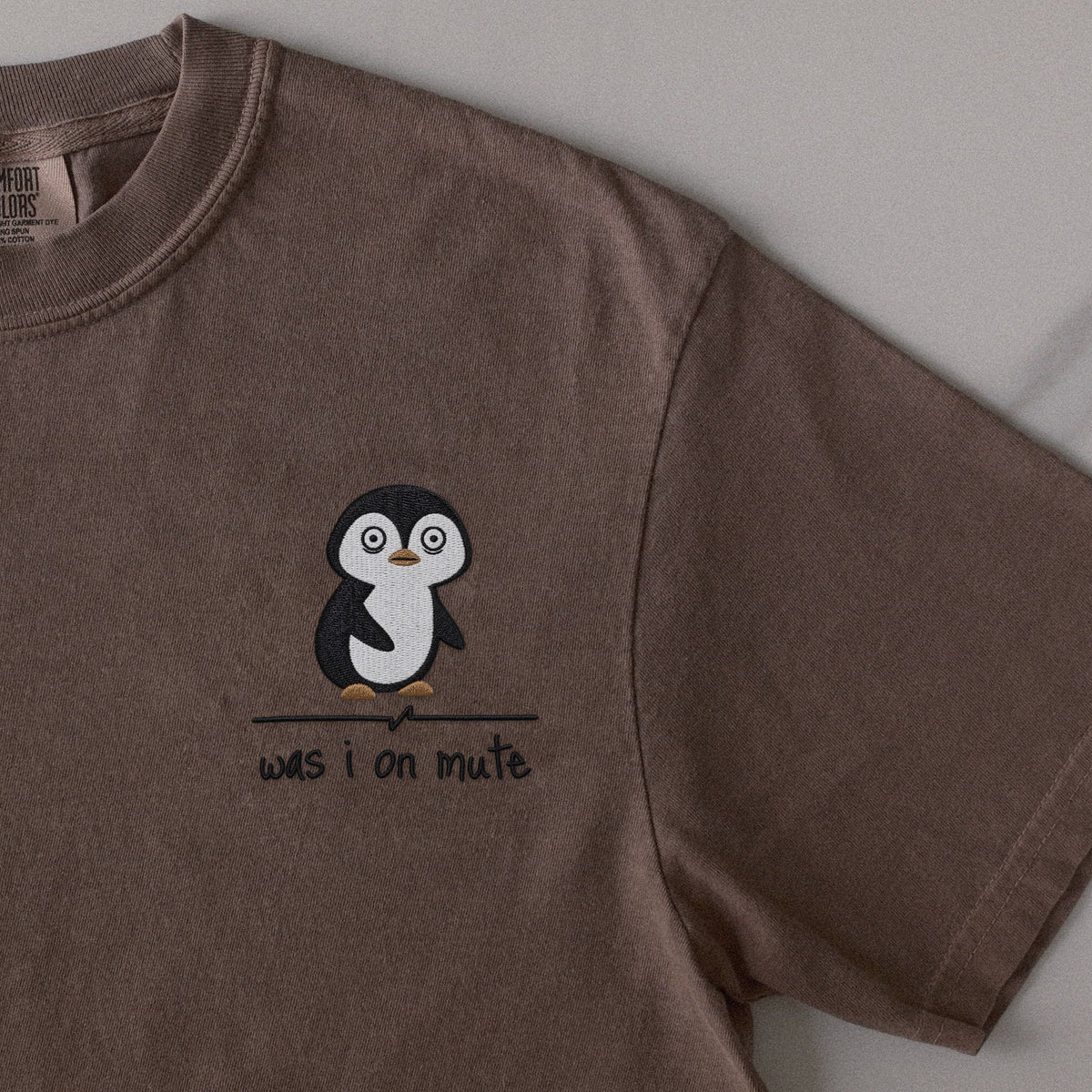 Was I on Mute embroidered t-shirt in Espresso