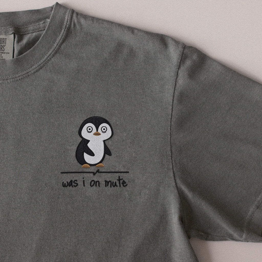 Was I on Mute embroidered t-shirt in Moss