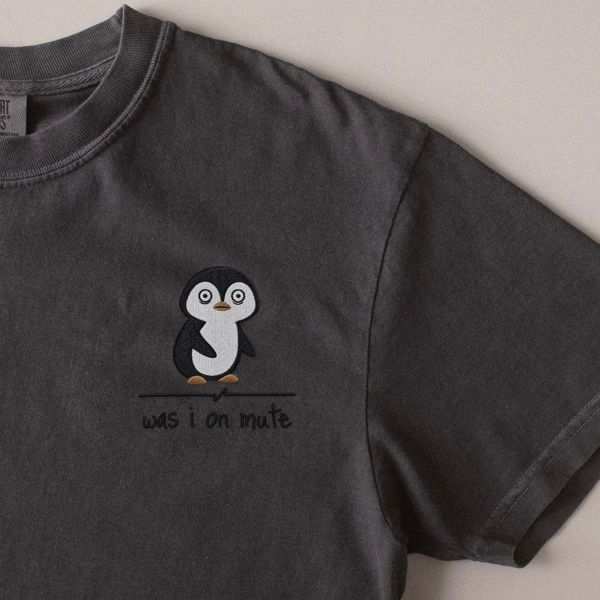 Was I on Mute embroidered t-shirt in Pepper