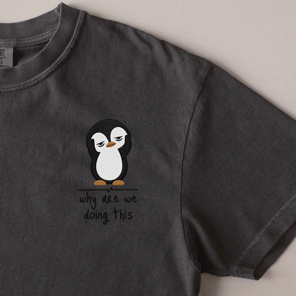Why Are We Doing This embroidered t-shirt in Pepper