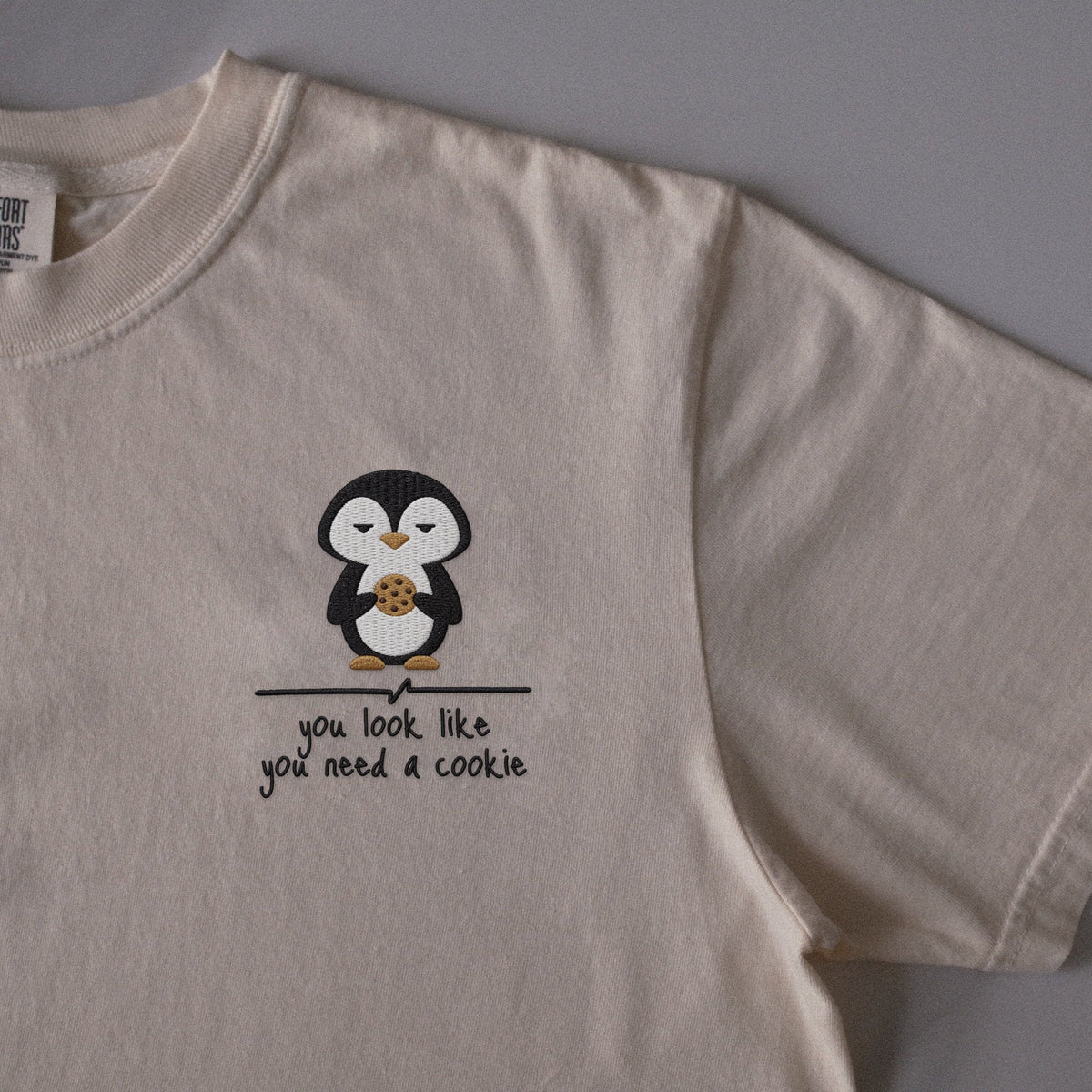 You Look Like You Need a Cookie embroidered t-shirt in Ivory